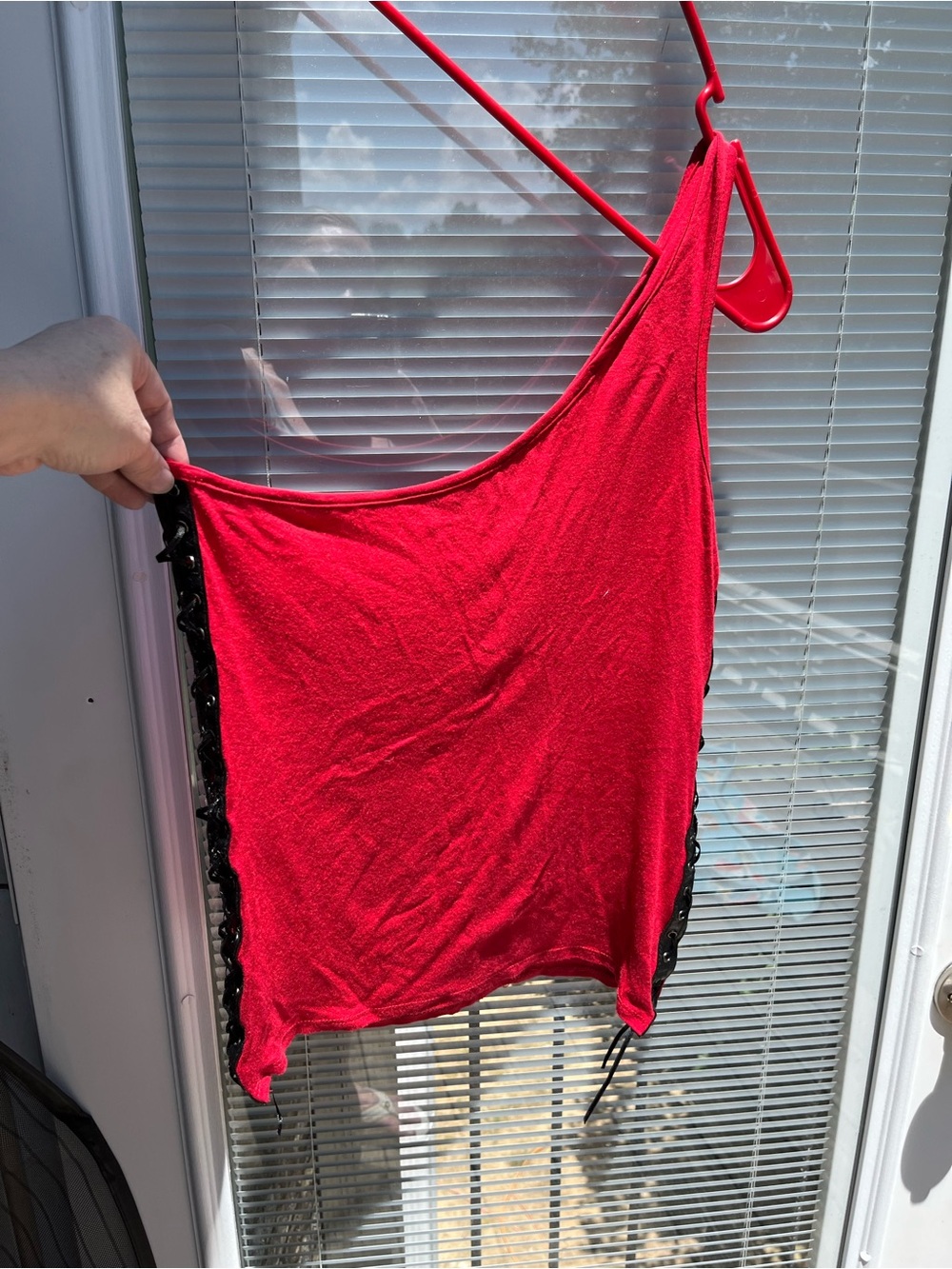 Hot Topic Red One-Shoulder Lace-Up Tank